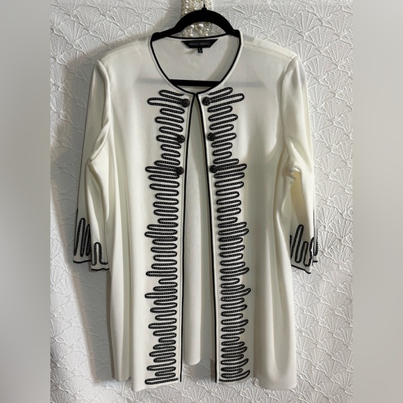 Ming Wang Tops - Ming Wang Cream Jacket with Black Trim and Embellished Buttons